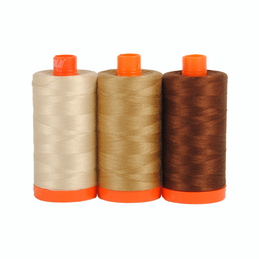 Aurifil 50 wt Cotton Thread | Florence Brown (2312, 6010, 2360) |  Large Spools, 3 x 1,422 Yards