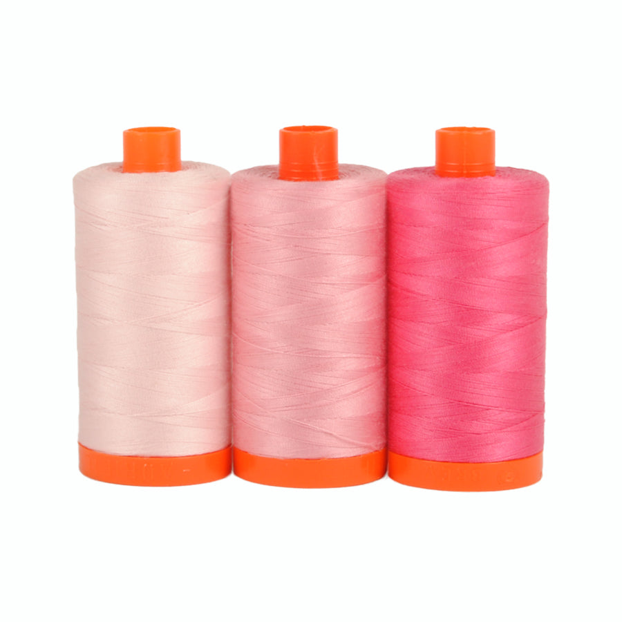 Aurifil 50 wt Cotton Thread | Sardinia Pink (2410, 2425, 2530) |  Large Spools, 3 x 1,422 Yards